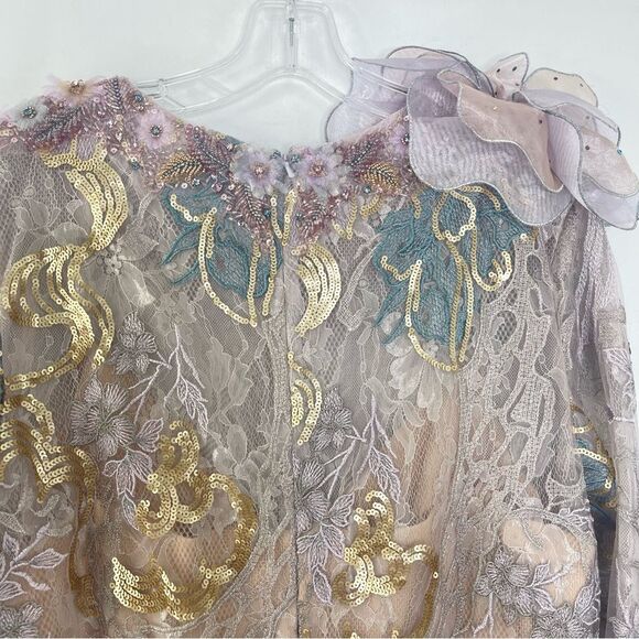 Mac Duggal 79374 Rose Applique Floral Embroidered Beaded Lace Maxi Gown, Size 16 - Picture 14 of 16